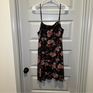 Arizona Jeans Co Black/Pink Floral Print Mesh Overlay Mini Dress size XL